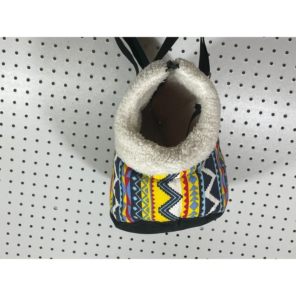 Small Pet Carrier Bag Tribal Geometric Pattern Fleece Lined Soft Sided Tote